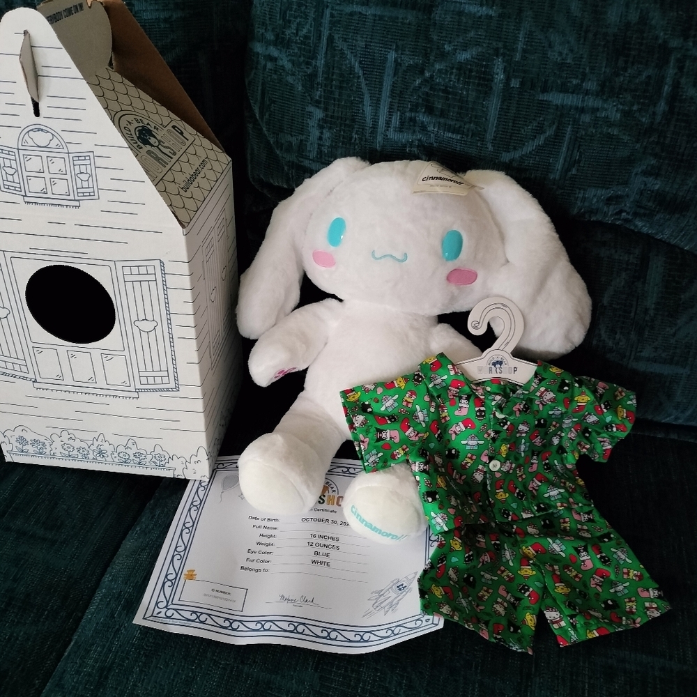 Build-A-Bear Hello Kitty Friends Cinnamoroll w/ Holiday Pajamas + Birth Certif